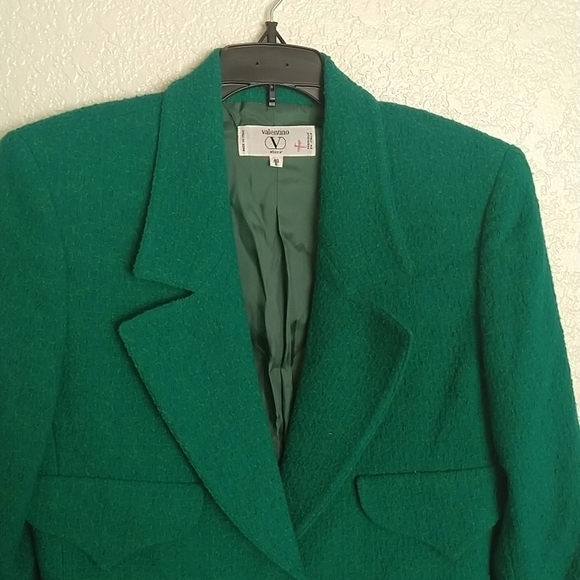 Vintage Valentino crop tweed one button 3/4 sleeve wool blend blazer sz 6 - Picture 3 of 11